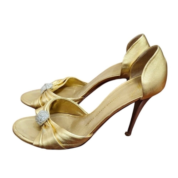 Giuseppe Zanotti Gold Peep Toe Pumps Size EU 39.5/US 9 - Picture 7 of 14